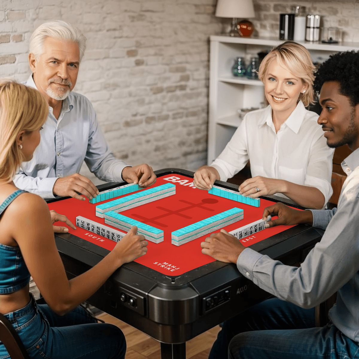 BAM friends playing mahjong on the mat