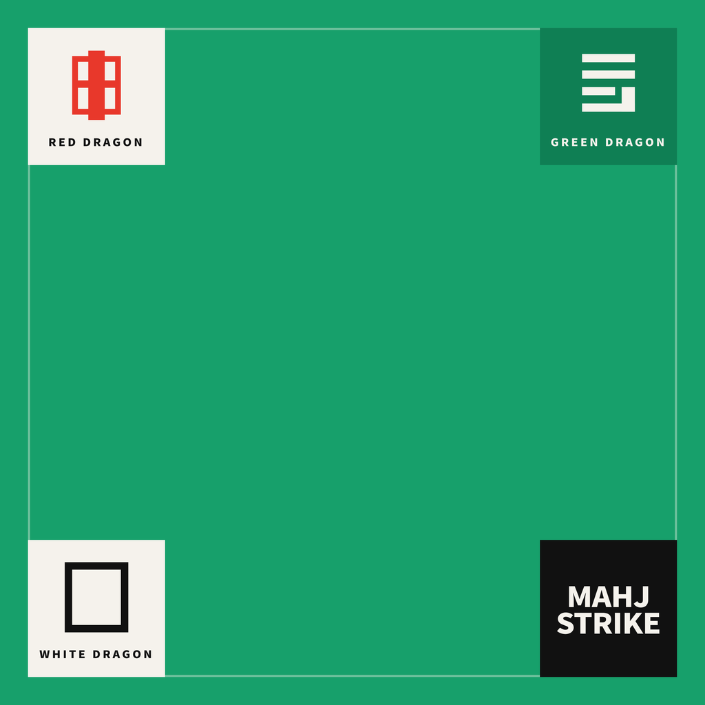 Three Dragons mahjong mat: jade green mat with red, green and white dragon corners