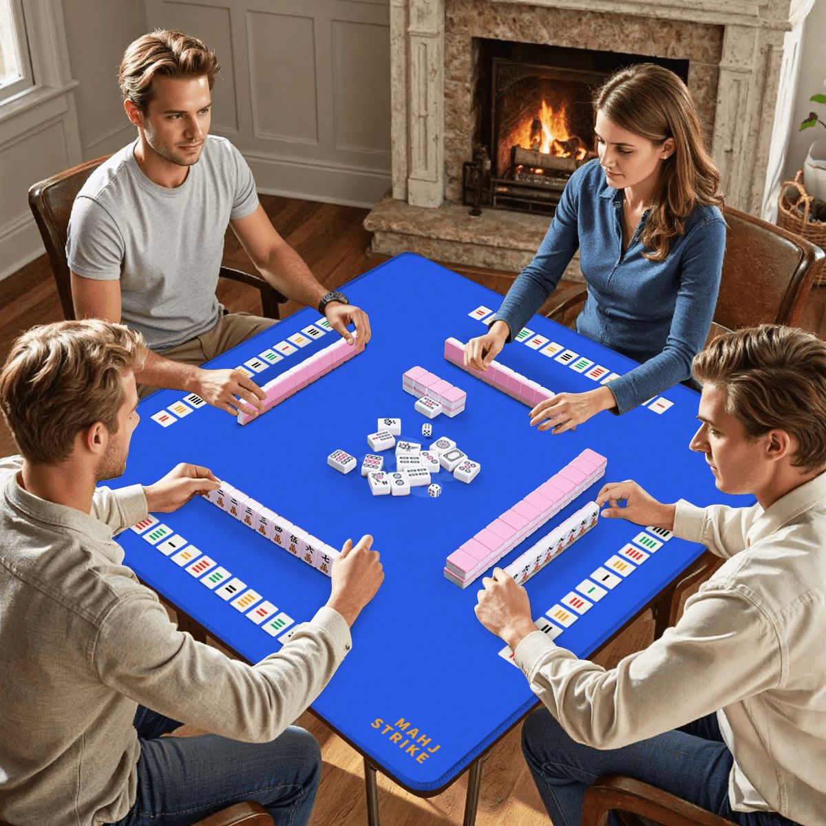 Thirteen mahjong mat on a table during game night