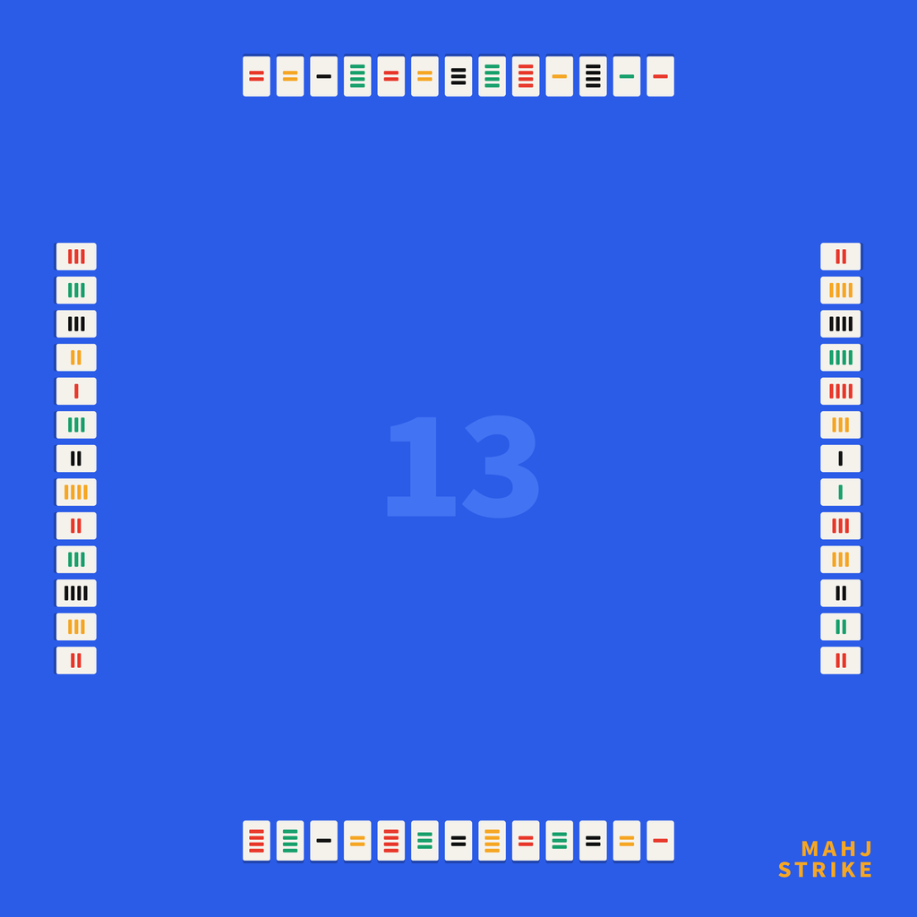 Thirteen mahjong mat: cobalt blue mat with thirteen tiles on each side