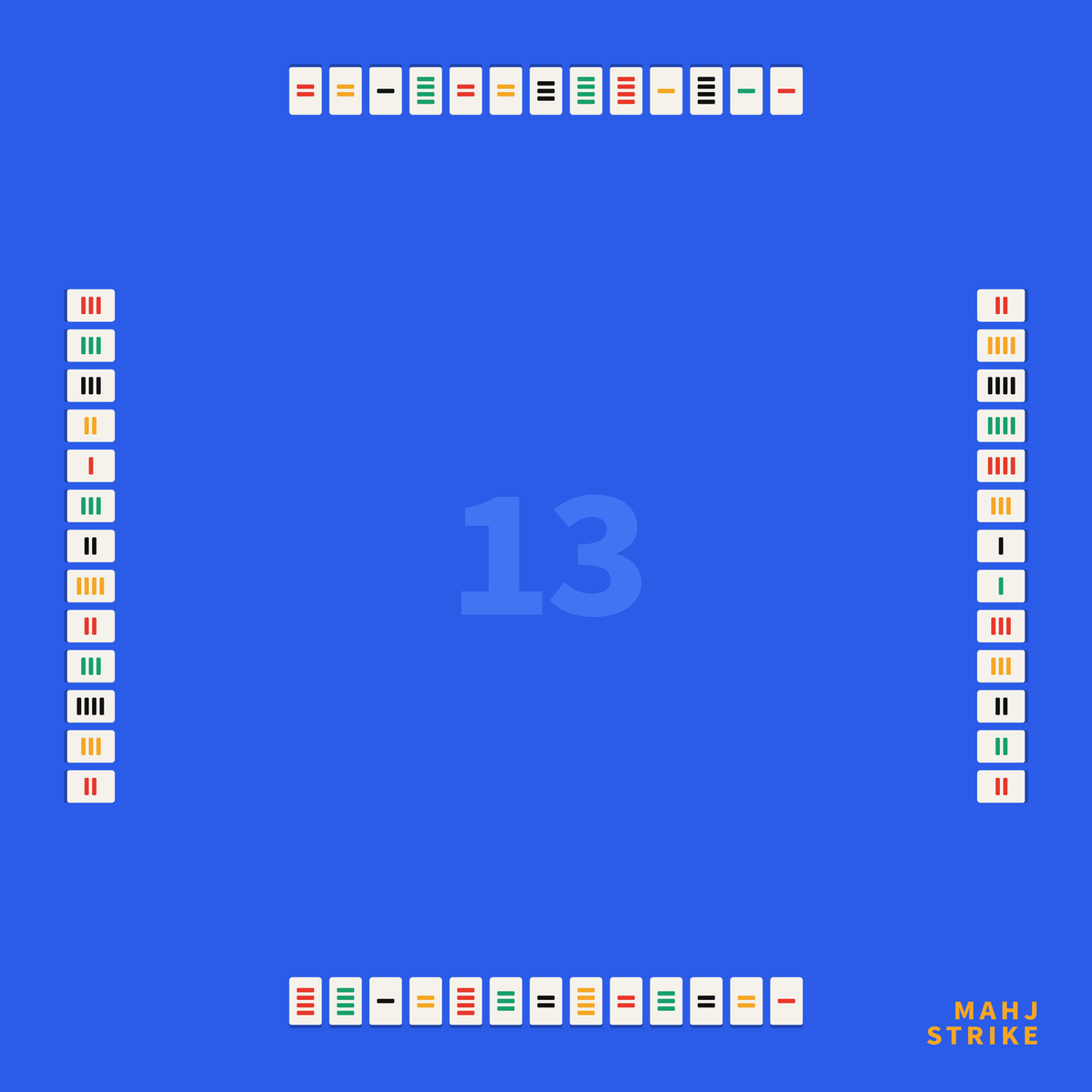 Thirteen mahjong mat: cobalt blue mat with thirteen tiles on each side